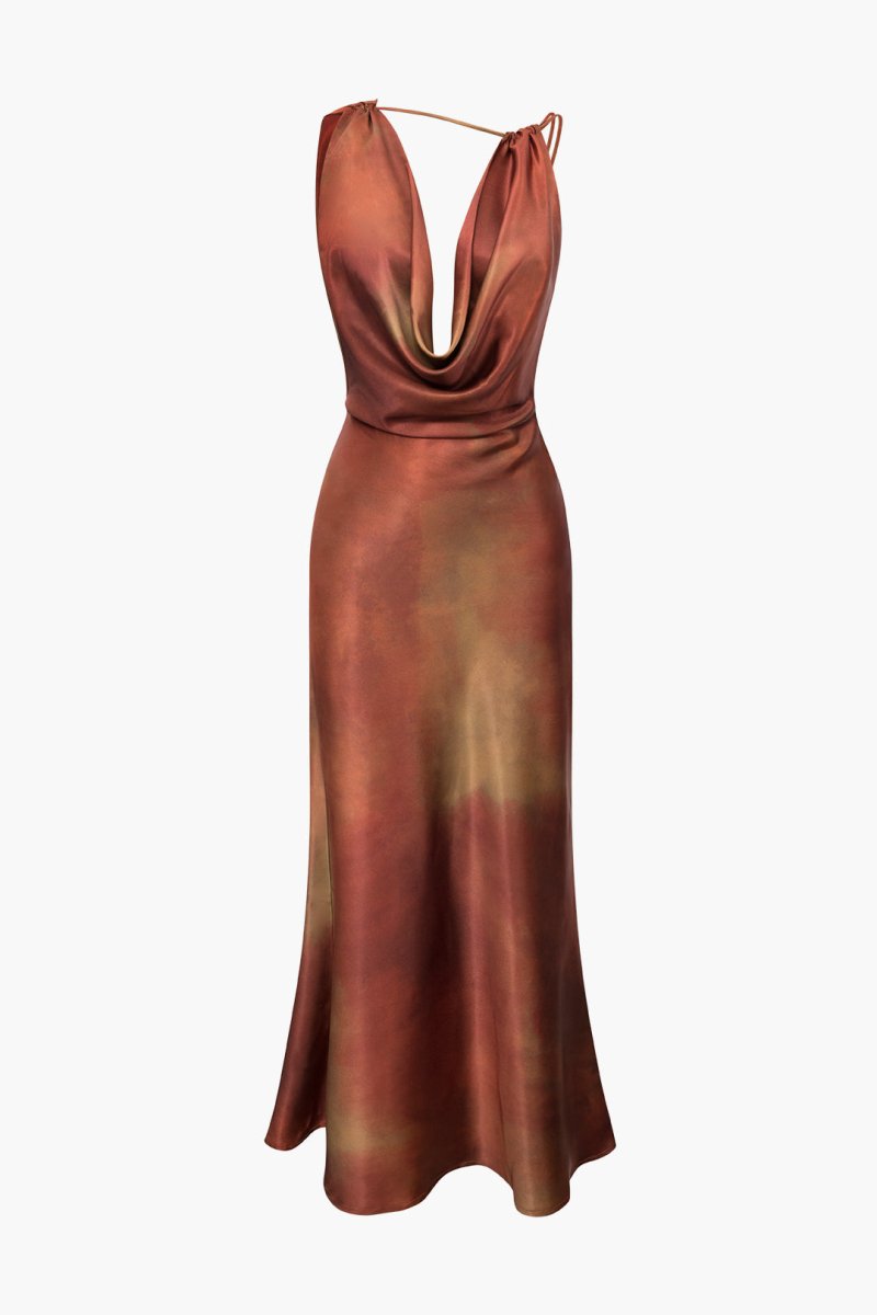 Tie Dye Asymmetric Cowl Neck Satin Maxi Dress - MISMIMCWDA2307150329-MULTICOLOR-XS