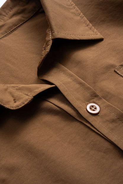 Tie - Front Button Short - Sleeve Shirt - MISMIMCWTV2510110139-BROWN-S