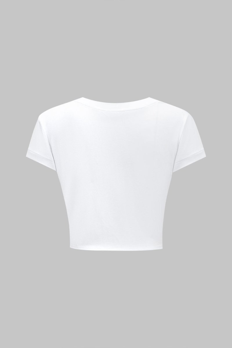 Tie Front Short Sleeve T-Shirt - MISMIMCWTS2502240138-OPTICAL WHITE-XS