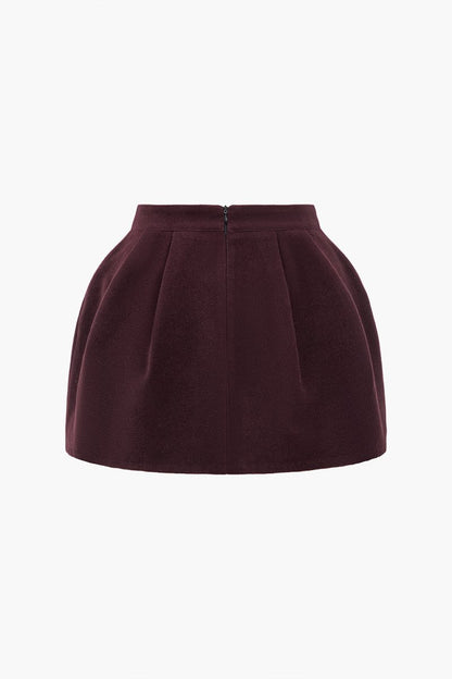 Tweed High Waist Ruched Skirt - MISMIMCWBK2410300078-BURGUNDY-XS
