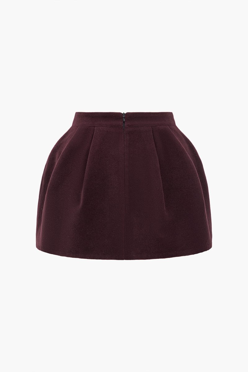 Tweed High Waist Ruched Skirt - MISMIMCWBK2410300078-BURGUNDY-XS