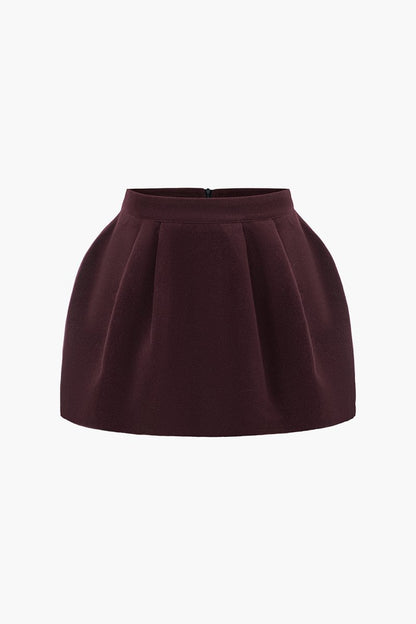 Tweed High Waist Ruched Skirt - MISMIMCWBK2410300078-BURGUNDY-XS