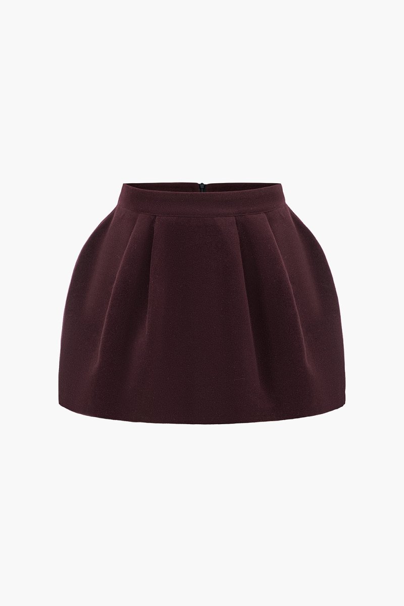 Tweed High Waist Ruched Skirt - MISMIMCWBK2410300078-BURGUNDY-XS