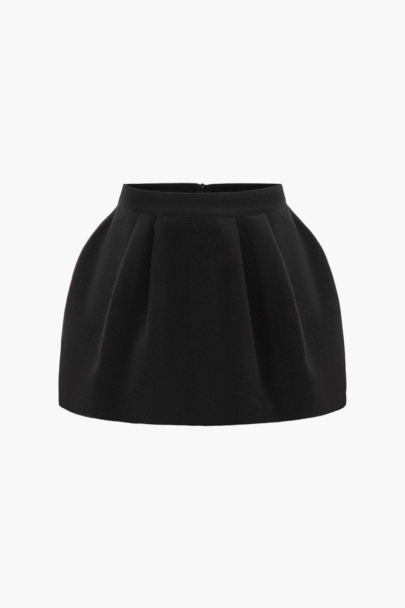 Tweed High Waist Ruched Skirt - MISMIMCWBK2410300078-BLACK-XS