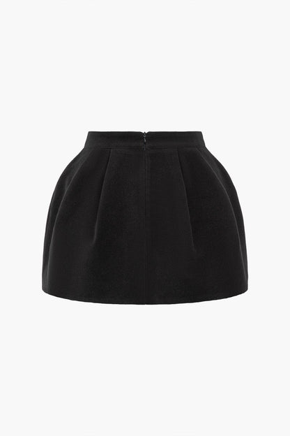 Tweed High Waist Ruched Skirt - MISMIMCWBK2410300078-BLACK-XS