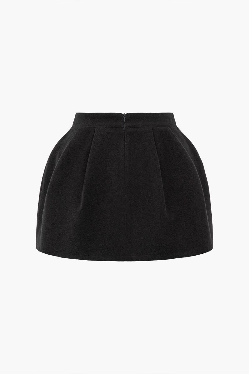 Tweed High Waist Ruched Skirt - MISMIMCWBK2410300078-BLACK-XS