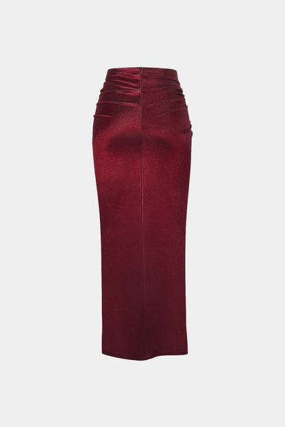 Twist Detail High Slit Midi Skirt - MISMIMCWBK2208190007-BURGUNDY-XS