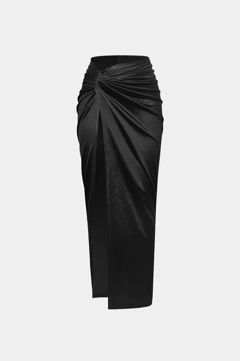 Twist Detail High Slit Midi Skirt - MISMIMCWBK2208190007-BLACK-XS