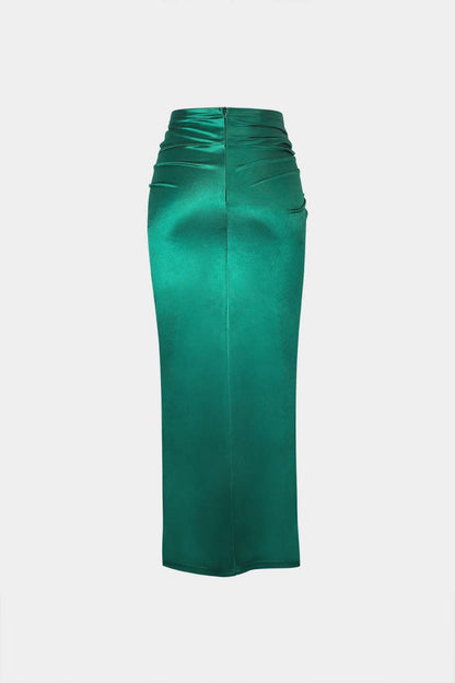 Twist Detail High Slit Midi Skirt - MISMIMCWBK2208190007-GREEN-XS
