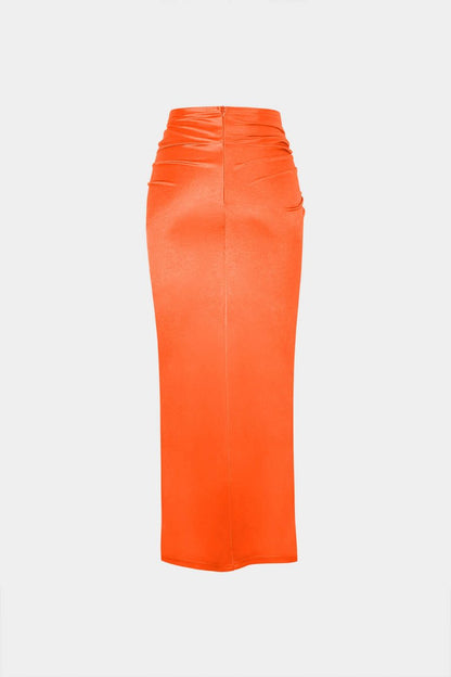 Twist Detail High Slit Midi Skirt - MISMIMCWBK2208190007-ORANGE-XS