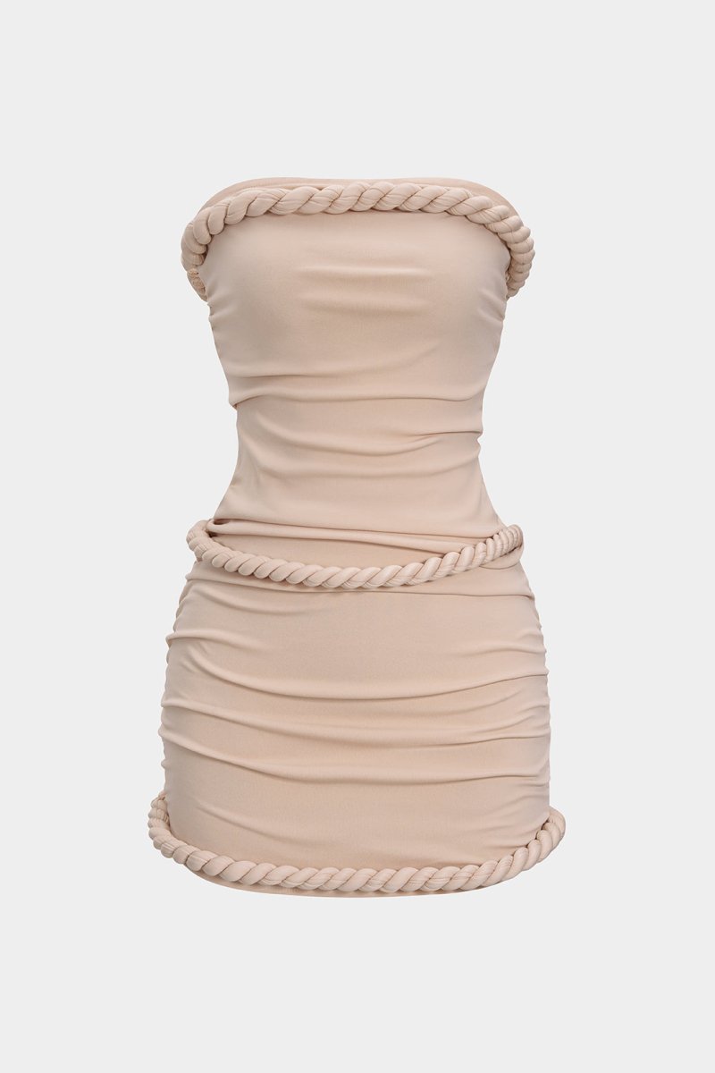 Twist Knot Strapless Sleeveless Mini Dress - MISMIMCWDC2505260109-DUSTY ROSE-XS