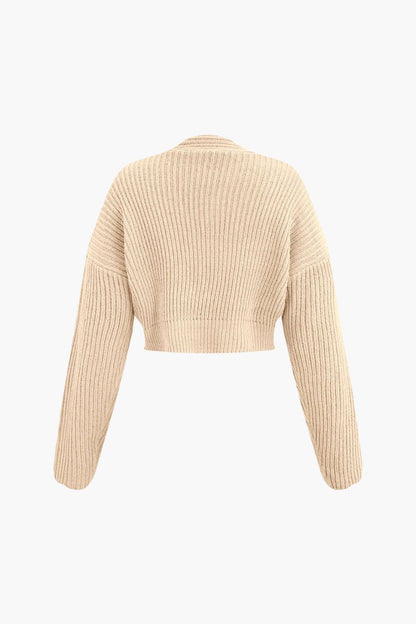 V - neck Long Sleeve Sweater And Skirt Set - MISMIMCWKC2309060033-BEIGE-S