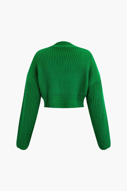 V - neck Long Sleeve Sweater And Skirt Set - MISMIMCWKC2309060033-GREEN-XS