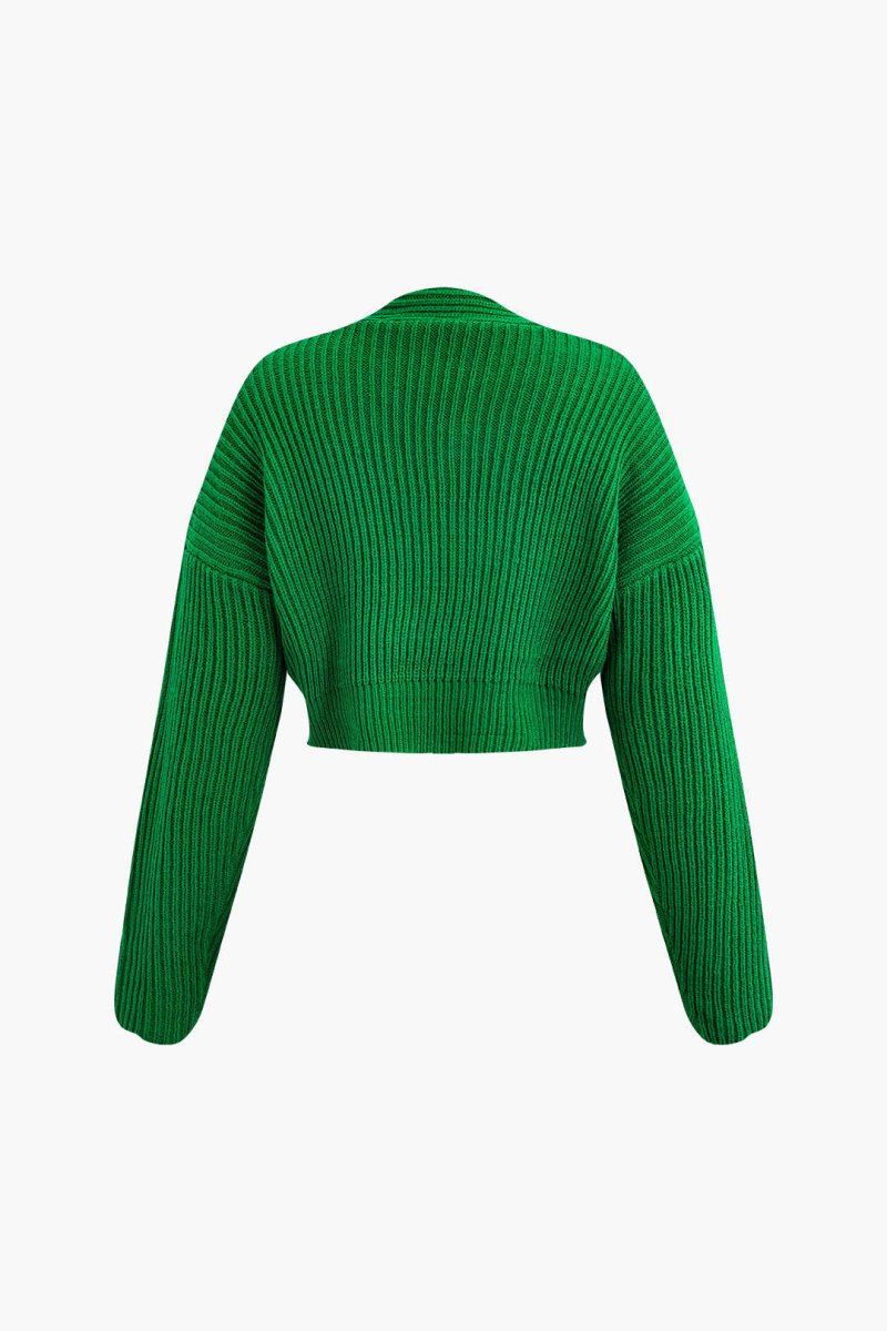 V - neck Long Sleeve Sweater And Skirt Set - MISMIMCWKC2309060033-GREEN-XS