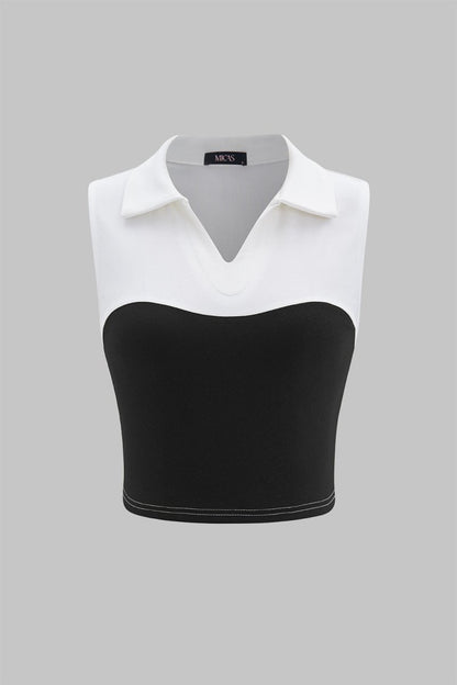 V - Neck Patchwork Tank Top - MISMIMCWTT2502270078-BLACK-XS