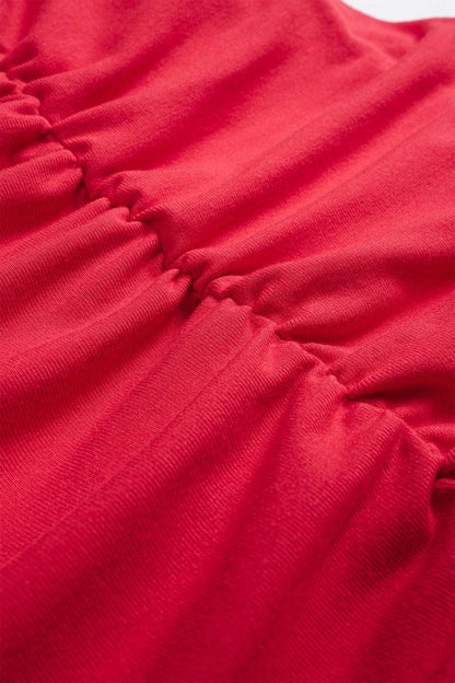 V - Neck Tie Front Ruched Sleeveless Mini Dress - MISMIMCWDC2504010013-RED-XS