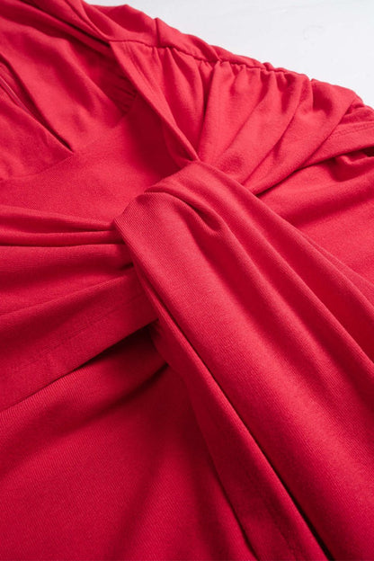 V - Neck Tie Front Ruched Sleeveless Mini Dress - MISMIMCWDC2504010013-RED-XS