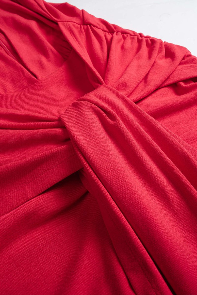 V - Neck Tie Front Ruched Sleeveless Mini Dress - MISMIMCWDC2504010013-RED-XS