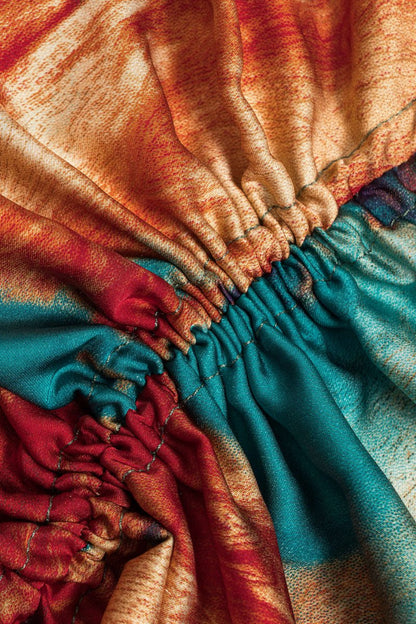 Watercolor Print Satin Ruched Drawstring Slip Mini Dress - MISMIMCWDC2412250027-GREEN-XS