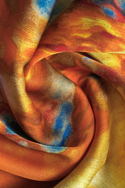 Watercolor Print Satin Ruched Drawstring Slip Mini Dress - MISMIMCWDC2412250027-BLUE-XS