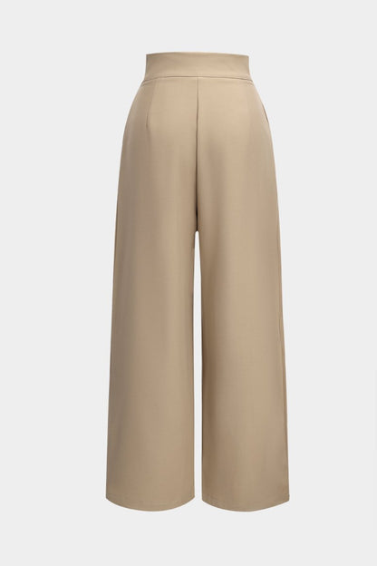 Wide Leg Pleated Trousers - MISMIMCWBT2411140049-KHAKI-XS