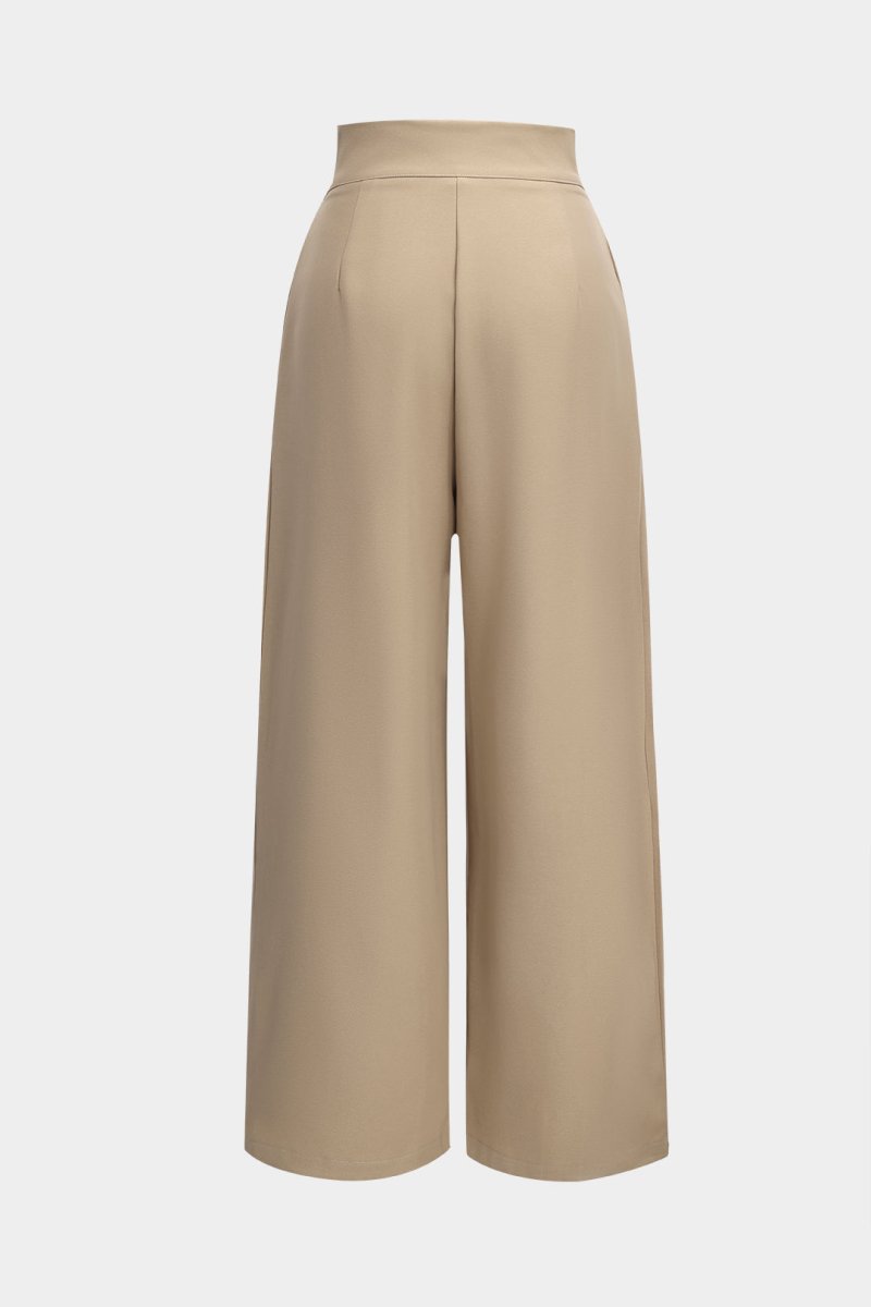 Wide Leg Pleated Trousers - MISMIMCWBT2411140049-KHAKI-XS