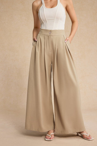 Wide Leg Pleated Trousers - MISMIMCWBT2411140049-KHAKI-XS
