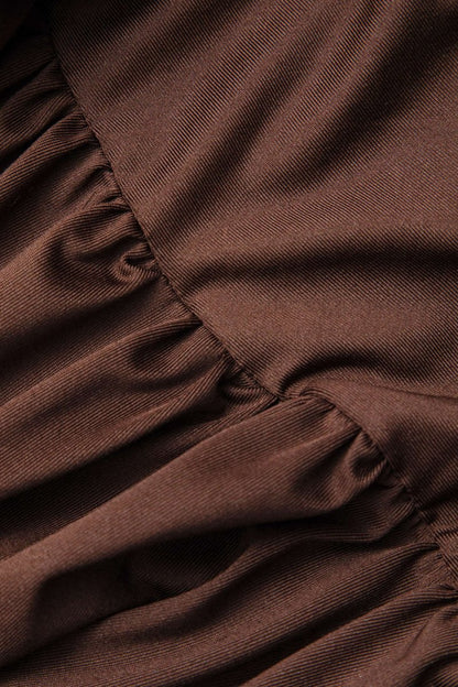 Wrap Ruched High Neck Long Sleeve Maxi Dress - MISMIMCWDA2309180103-COFFEE-XS